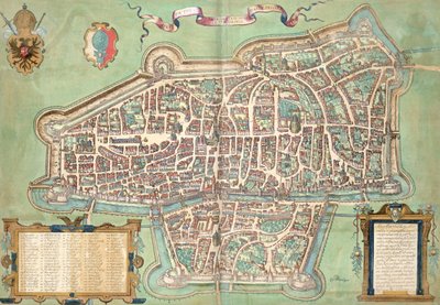 Mapa Augsburga z „Civitates Orbis Terrarum” Georga Brauna (1541-1622) i Fransa Hogenberga (1535-90), ok.1572 autorstwa Joris Hoefnagel