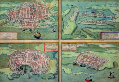 Mapa Calais, Malty, Rodos i Famagusty, z „Cities of the World” Georga Brauna (1541-1622) i Fransa Hogenberga (1535-90), ok. 1572 autorstwa Joris Hoefnagel
