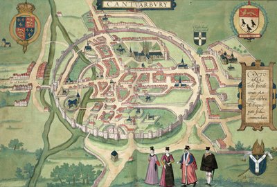 Mapa Canterbury, z „Cities of the World” Georga Brauna (1541-1622) i Fransa Hognenberga (1535-90) c.1572-1617 autorstwa Joris Hoefnagel
