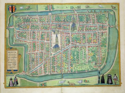 Mapa Delft, z „Civitates Orbis Terrarum” Georga Brauna (1541-1622) i Fransa Hogenberga (1535-90) c.1572-1617 autorstwa Joris Hoefnagel