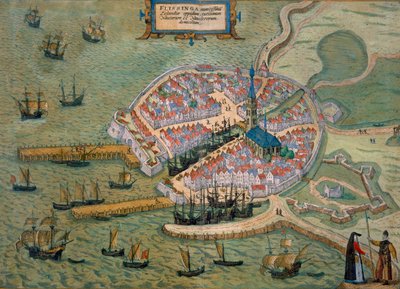 Mapa Flissinga z „Civitates Orbis Terrarum” Georga Brauna (1541-1622) i Fransa Hogenberga (1535-90) c.1572-1617 autorstwa Joris Hoefnagel