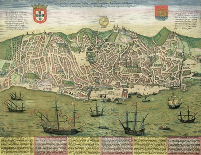 Mapa Lizbony z „Civitates Orbis Terrarum” Georga Brauna (1541-1622) i Fransa Hogenberga (1535-90), ok.1572 autorstwa Joris Hoefnagel