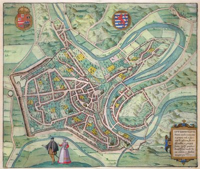 Mapa Luksemburga, z „Civitates Orbis Terrarum” Georga Brauna (1541-1622) i Fransa Hogenberga (1535-90) c.1572-1617 autorstwa Joris Hoefnagel