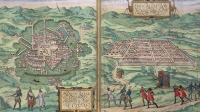 Mapa Meksyku i Cuzco z „Civitates Orbis Terrarum” Georga Brauna (1541-1622) i Fransa Hogenberga (1535-90), ok. 1572 autorstwa Joris Hoefnagel