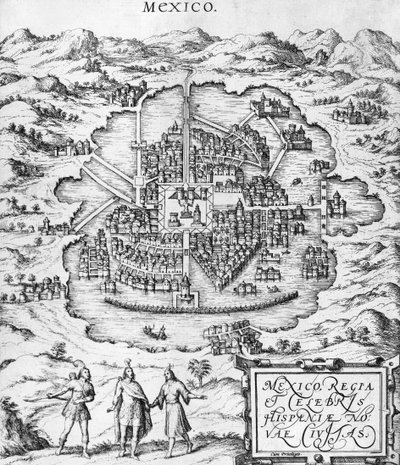 Mapa Meksyku, ilustracja z „Civitates Orbis Terrarum” Georga Brauna (1541-1622) i Fransa Hogenberga (1535-90) c.1572 autorstwa Joris Hoefnagel