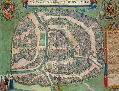 Mapa Moskwy z „Miast świata” Georga Brauna (1541-1622) i Fransa Hogenberga (1535-90) c.1572-1617 autorstwa Joris Hoefnagel