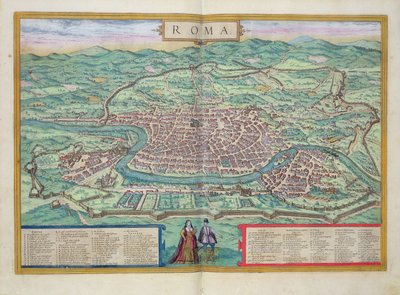 Mapa Rzymu, z "Civitates Orbis Terrarum" autorstwa Georga Brauna (1541-1622) i Fransa Hogenberga (1535-90), ok. 1572 r. autorstwa Joris Hoefnagel