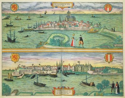 Mapa Rotterdamu i Goudy z „Civitates Orbis Terrarum” Georga Brauna (1541-1622) i Fransa Hogenberga (1535-90) c.1572-1617 autorstwa Joris Hoefnagel