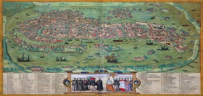Mapa Wenecji, z "Civitates Orbis Terrarum" autorstwa Georga Brauna (1541-1622) i Fransa Hogenberga (1535-90), ok. 1572 r. autorstwa Joris Hoefnagel