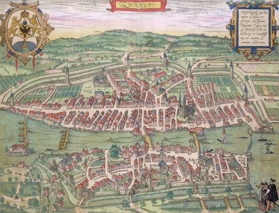 Mapa Zurychu z „Civitates Orbis Terrarum” Georga Brauna (1541-1622) i Fransa Hogenberga (1535-90) c.1572-1617 autorstwa Joris Hoefnagel