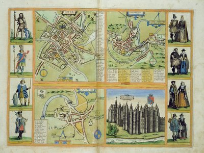Mapy Yorku, Shrewsbury, Lancaster i Richmond, z „Civitates Orbis Terrarum” Georga Brauna (1541-1622) i Fransa Hogenberga (1535-90) c.1572-1617 autorstwa Joris Hoefnagel