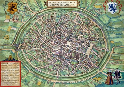 Plan miasta Brugii, z „Miast świata” Georga Brauna (1541-1622) i Fransa Hogenburga (1535-90), ok.1572 autorstwa Joris Hoefnagel