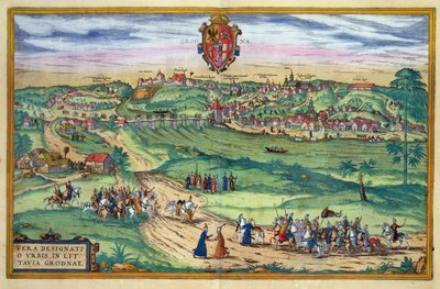Plan miasta Grodna, z „Civitates Orbis Terrarum” Georga Brauna (1541-1622) i Fransa Hogenberga (1535-90), ok.1572 autorstwa Joris Hoefnagel