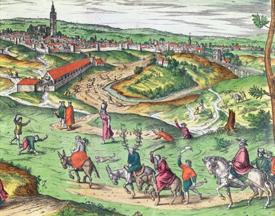 Plan miasta Sewilli, z Civitates Orbis Terrarum autorstwa Georga Brauna 1541-1622 i Fransa Hogenberga 1535-90, 1593 kolorowany detal grawerunku z 121051 autorstwa Joris Hoefnagel