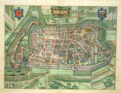 mapa Lüneburga z „Civitates Orbis Terrarum” Georga Brauna (1541-1622) i Fransa Hogenberga (1535-90) c.1572-1617 autorstwa Joris Hoefnagel