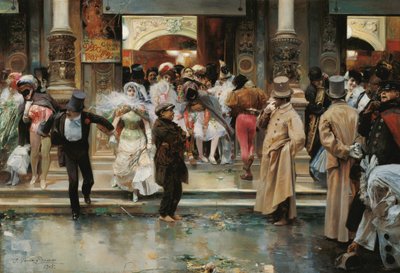 Opuszczanie balu maskowego - Garcia y Ramos, Jose (1852-1912) - 1905 - Olej na płótnie - 70,5x104,1 - Museo Carmen Thyssen, Malaga autorstwa José García Ramos