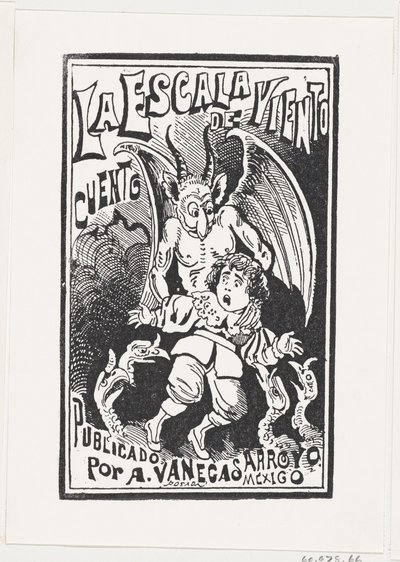 Demon trzymający za ramiona młodego chłopca nad grupą sępów, ilustr..., ok. godz. 1880-1910. autorstwa José Guadalupe Posada