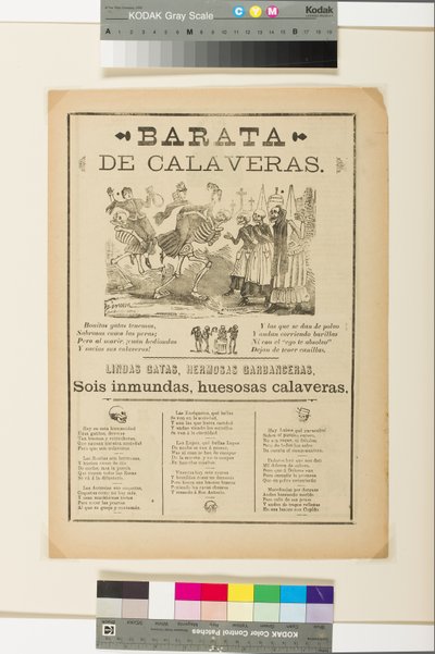 Broadside: Sprzedaż czaszek, ok. 1890 (litografia na papierze gazetowym) autorstwa José Guadalupe Posada