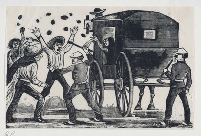 Mężczyźni walczący przy koniu i powozie, ok. godz. 1900-1910., ok. 1900-1910. 1900-1910. autorstwa José Guadalupe Posada