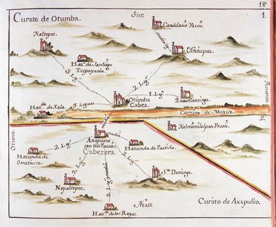 ALZATE, Jose Antonio (1737-1799). Naukowiec i pisarz. Plan archidiecezji meksykańskiej. Parafia Otumba (Otumba lub Ozumba) i parafia Axapulco (Acapulco). 1767. Rycina autorstwa Jose Antonio Alzate. Rycina. HISZPANIA. KASTYLIA-LA-MANCHA. Toledo. Stan P autorstwa Jose Antonio Alzate