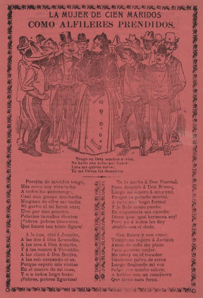 Die Frau mit hundert Ehemännern - Wie festgesteckte Nadeln autorstwa José Guadalupe Posada