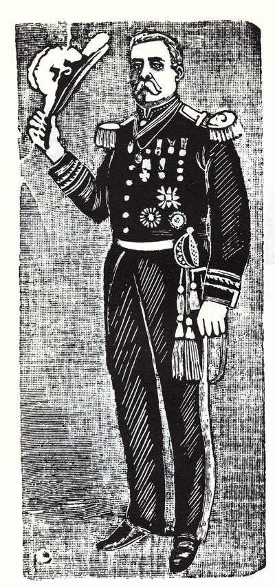 Portret Porfirio Diaza (1828-1915), prezydenta Republiki Meksyku. Ksylografia – Jose Guadalupe Inn (1852-1913). autorstwa José Guadalupe Posada