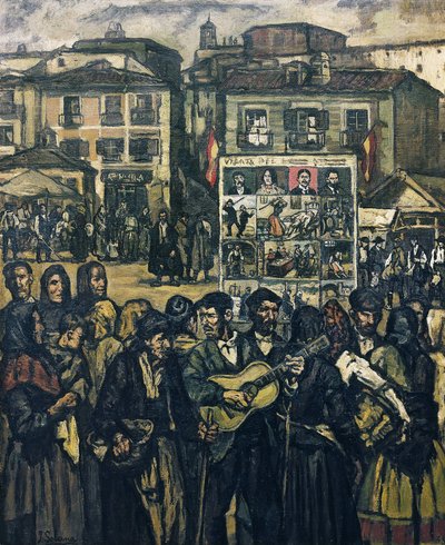 GUTIERREZ SOLANA, Jose (1886-1945). El cartel del crimen (El musico ciego) - kartel przestępczy (ślepy muzyk). ok. 1920. (78 x 64 cm). Olej na płótnie. Kolekcja prywatna autorstwa Jose Gutierrez Solana