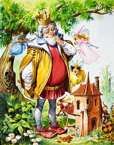 Królowie z wróżkami (gwasz na papierze) autorstwa Jose Ortiz