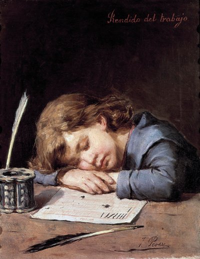 Pokonany pracą, ok. 1876-1900 (olej na płótnie) autorstwa Jose Perez Siguimboscum