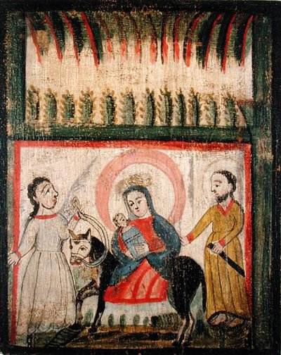 Ucieczka do Egiptu (malowanie na drewnie sosnowym) autorstwa Jose Rafael Aragon