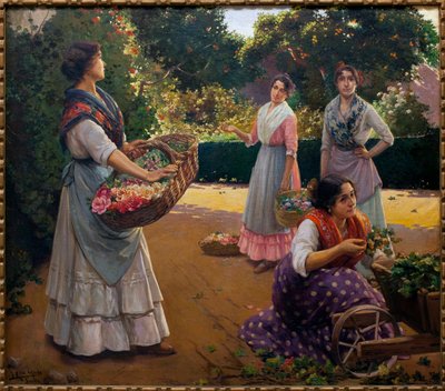 Kwiaciarnie w parku Marii Luizy - obraz Jose Rico Cejudo (1864-1939), olej na płótnie autorstwa Jose Rico y Cejudo
