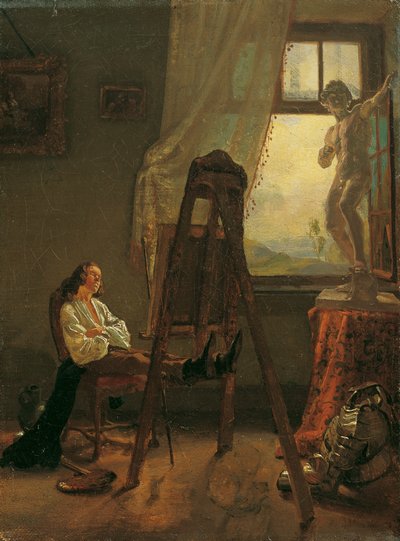 Malarz, który zasnął w pracowni autorstwa Josef Danhauser