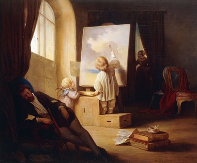 Śpiący malarz; Śpiący malarz, 1841 autorstwa Josef Danhauser
