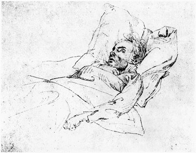 Ludwig van Beethoven (1770-1827) na łożu śmierci, 28 marca 1827 (fot. bw) autorstwa Josef Eduard Teltscher