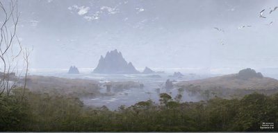 JJM odtwarza Friedrich-C-D: Skalista rafa na plaży morskiej (panorama) autorstwa Josef Johann Michel