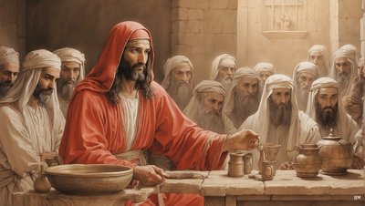 Jezus_mówi sługom_napełnić dzbany wody_Wesele w Kanaanie_02 autorstwa Josef Johann Michel