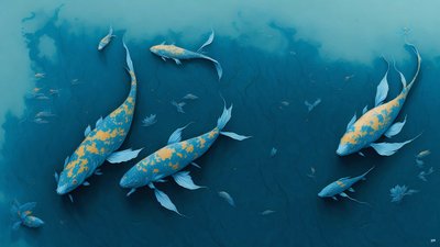 malowanie tuszem: Koi-Karpfish_blue_01 autorstwa Josef Johann Michel