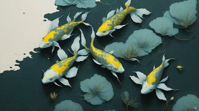 malowanie tuszem: Koi-Karpfish_gold_02 autorstwa Josef Johann Michel