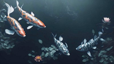 malowanie tuszem: Koi-Karpfish_red+white_01 autorstwa Josef Johann Michel