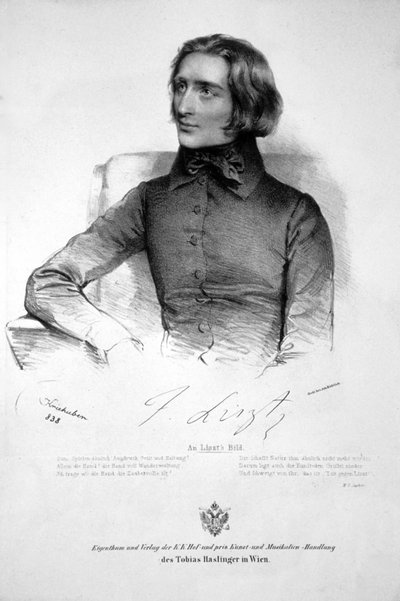 Franz Liszt Litho 1838 autorstwa Josef Kriehuber