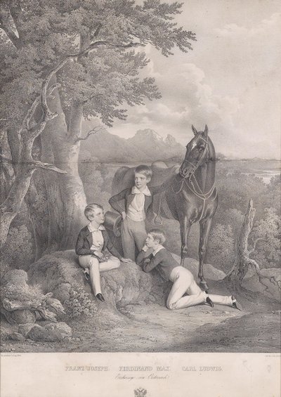 Josef Kriehuber Arcyksiążęta Franciszek Józef - Ferdynand Max - Carl Ludwig 1844 autorstwa Josef Kriehuber
