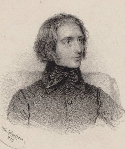 Portret kompozytora Franciszka Liszta 1811-1886, 1838. autorstwa Josef Kriehuber