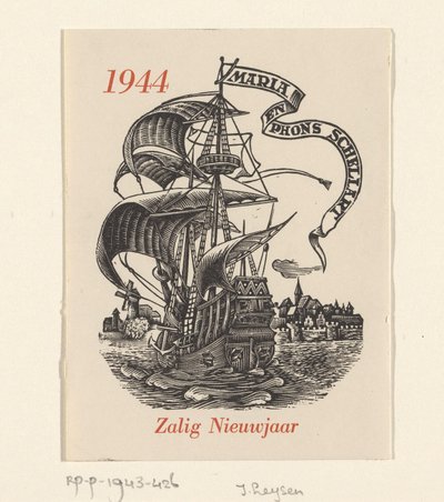 Życzenie noworoczne 1944 od Márii i Phons Schellart autorstwa Josef Leysen (Jef)