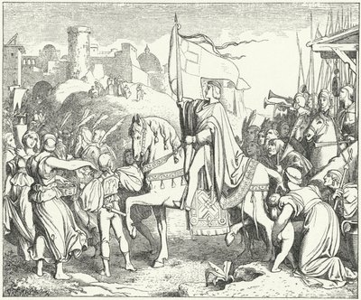 Cesarz Rzymski Fryderyk II wkraczający do Jerozolimy, Szósta Krucjata autorstwa Josef Mathias (after) Trenkwald