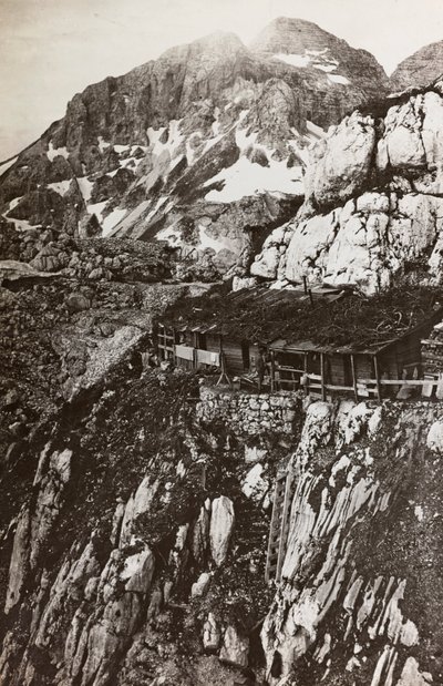 Album "Moja wojna światowa - wspomnienia Frontu Południowo-Zachodniego w Karyntii, Włochy, Trentino-Alto Adige) 31.03.1915-12.11.1918 - Josef Zohles Vienna": obóz wojskowy górski (b/w autorstwa Josef Zohles
