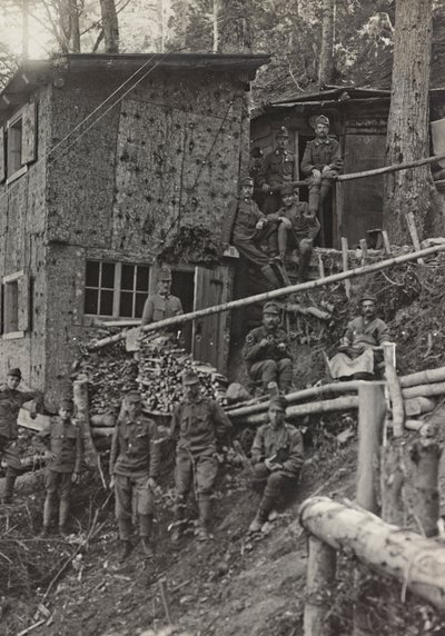 Album "Moja wojna światowa - wspomnienia Frontu Południowo-Zachodniego w Karyntii, Włochy, Trentino-Górna Adyga) 31.03.1915-12.11.1918 - Josef Zohles Wiedeń": obóz wojskowy (zdjęcie czarno-białe) autorstwa Josef Zohles