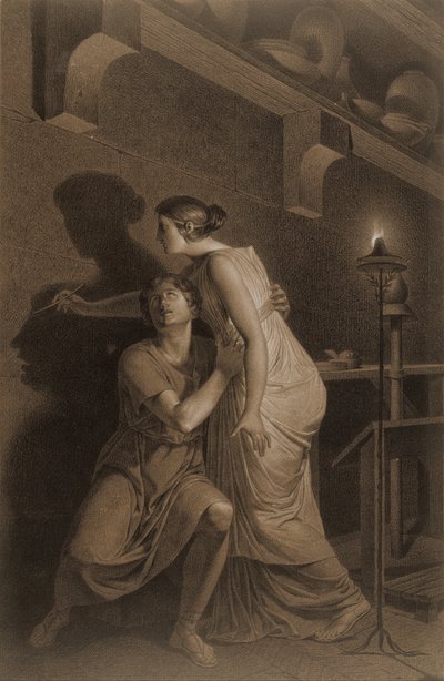 Wynalezienie rysunku (recto); Szkic kości podudzia ludzkiego szkieletu (verso) autorstwa Joseph Benoît Suvée