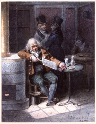 Stary człowiek czyta gazetę w kawiarni, Paryż autorstwa Joseph Louis Hippolyte Bellange