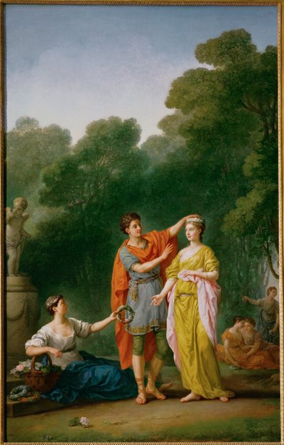 Kochanek wieńczący swoją ukochaną wieńcem z kwiatów ... autorstwa Joseph Marie the Elder Vien