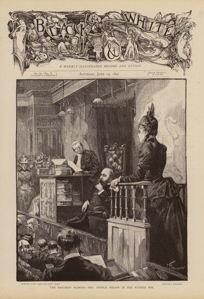 Pani Arthur Wilson zeznaje podczas procesu w sprawie afery Baccarat (rycina) autorstwa Joseph (after) Finnemore